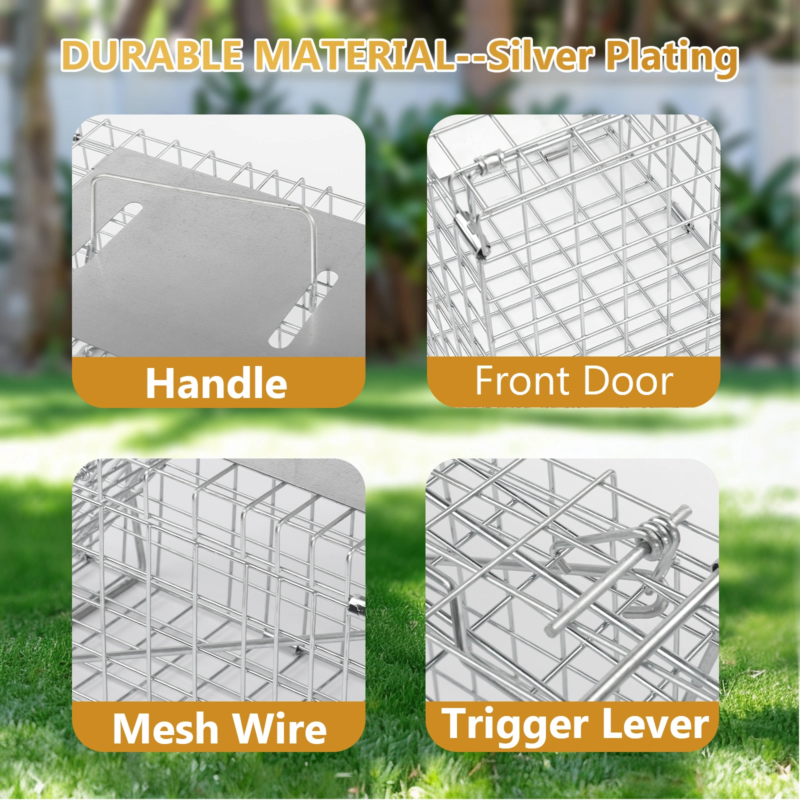 32" Live Animal Cage Trap, Heavy Duty Folding Raccoon Trap, Humane Cat Trap with Handle for Rabbits, Stray Cats, Squirrels, Raccoons, Skunk, Mole, Groundhogs and Opossums view 7