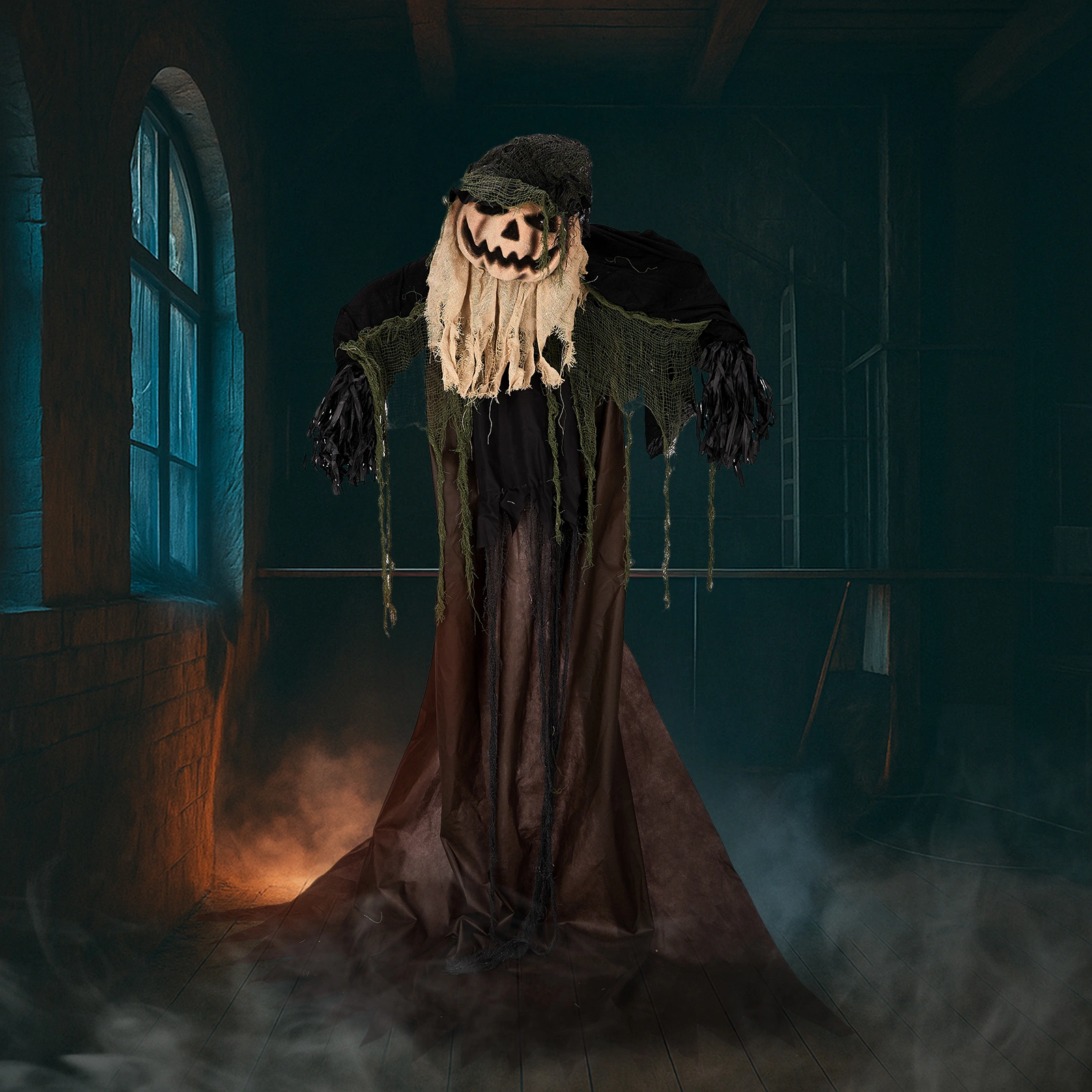 5.7ft Halloween Decorations Outdoor Life Size Animatronics Wizard with Pumpkin Face, Sound-Actived Party Decor with Creepy Sound, Scary Haunted House Props for Garden Yard Lawn view 10