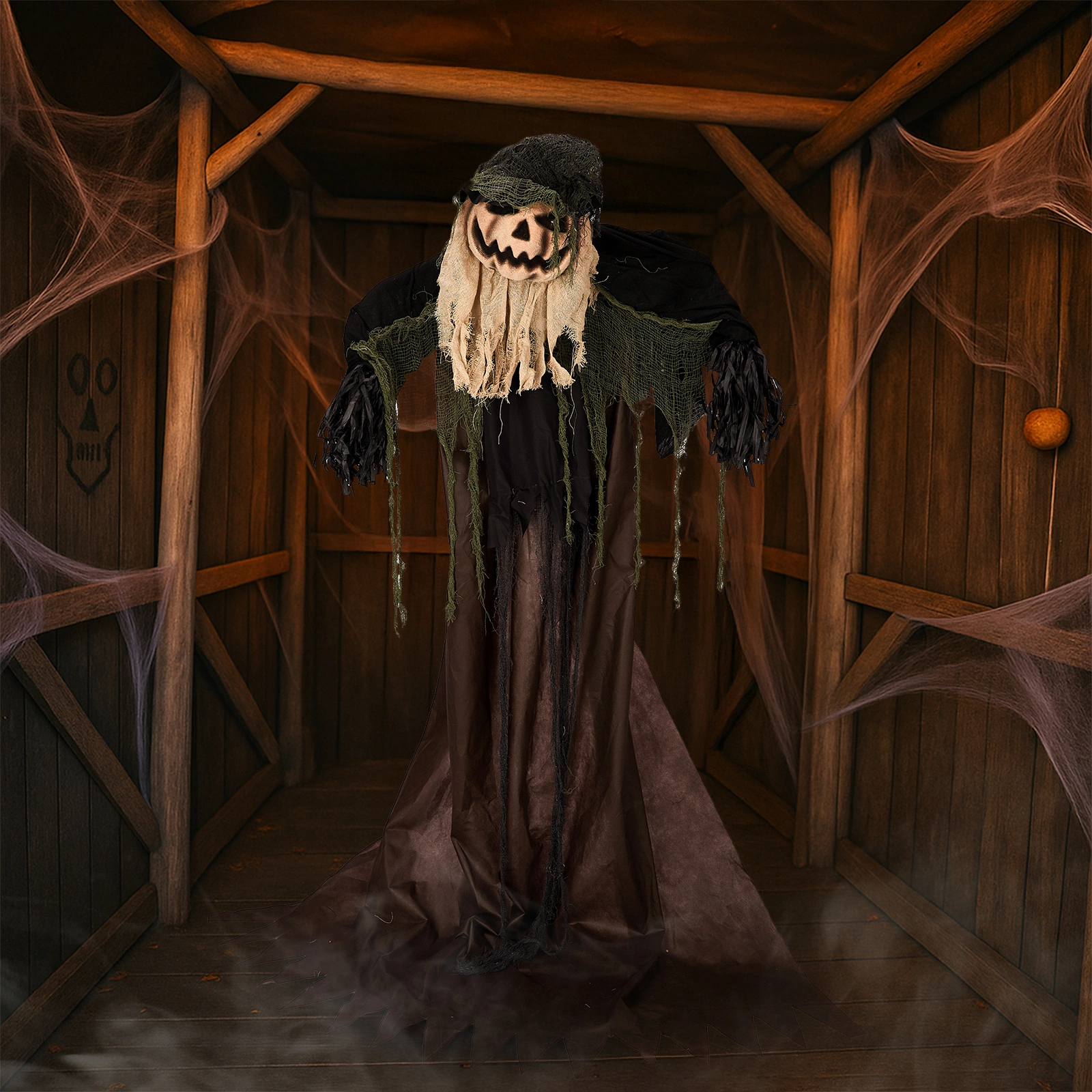 5.7ft Halloween Decorations Outdoor Life Size Animatronics Wizard with Pumpkin Face, Sound-Actived Party Decor with Creepy Sound, Scary Haunted House Props for Garden Yard Lawn view 11