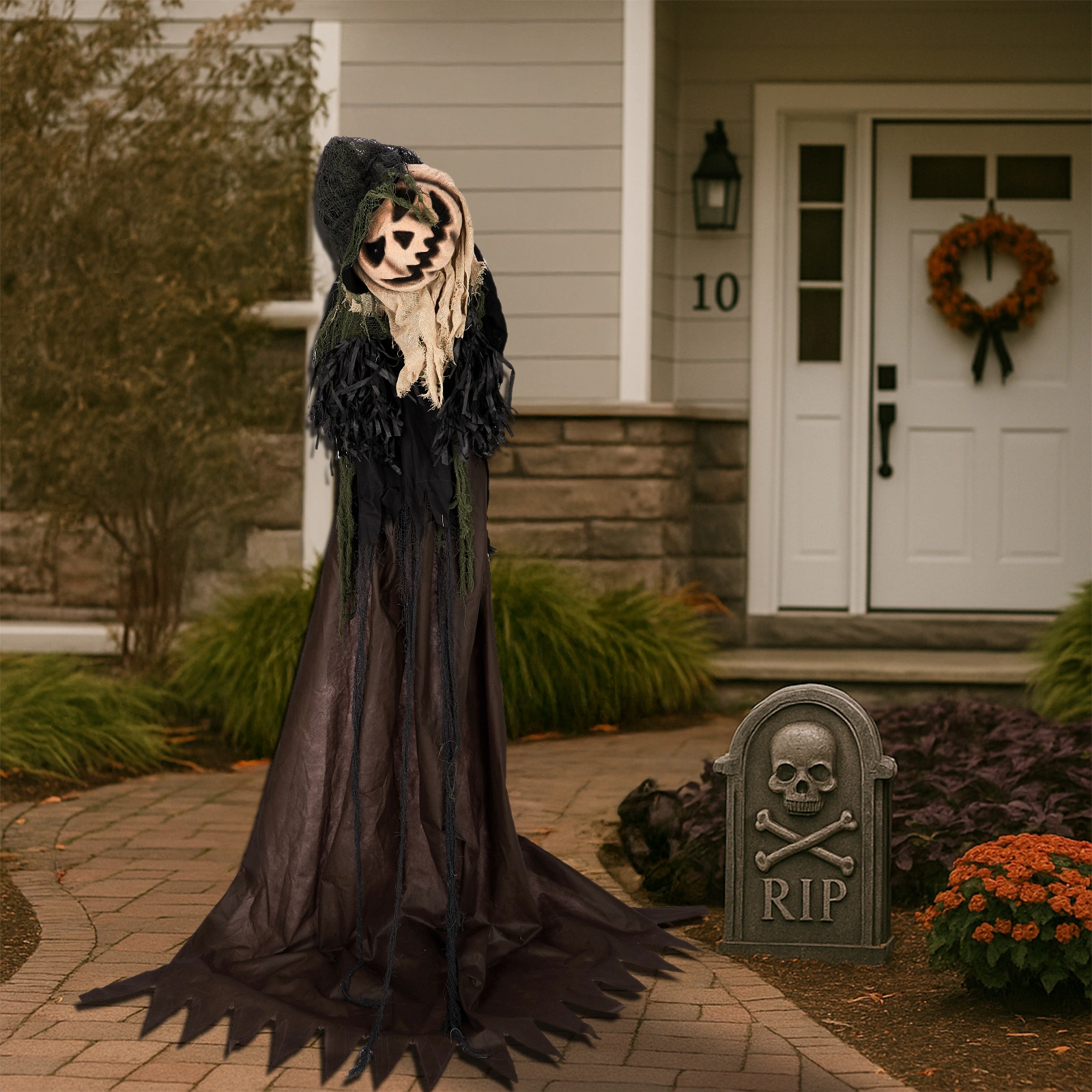 5.7ft Halloween Decorations Outdoor Life Size Animatronics Wizard with Pumpkin Face, Sound-Actived Party Decor with Creepy Sound, Scary Haunted House Props for Garden Yard Lawn view 12