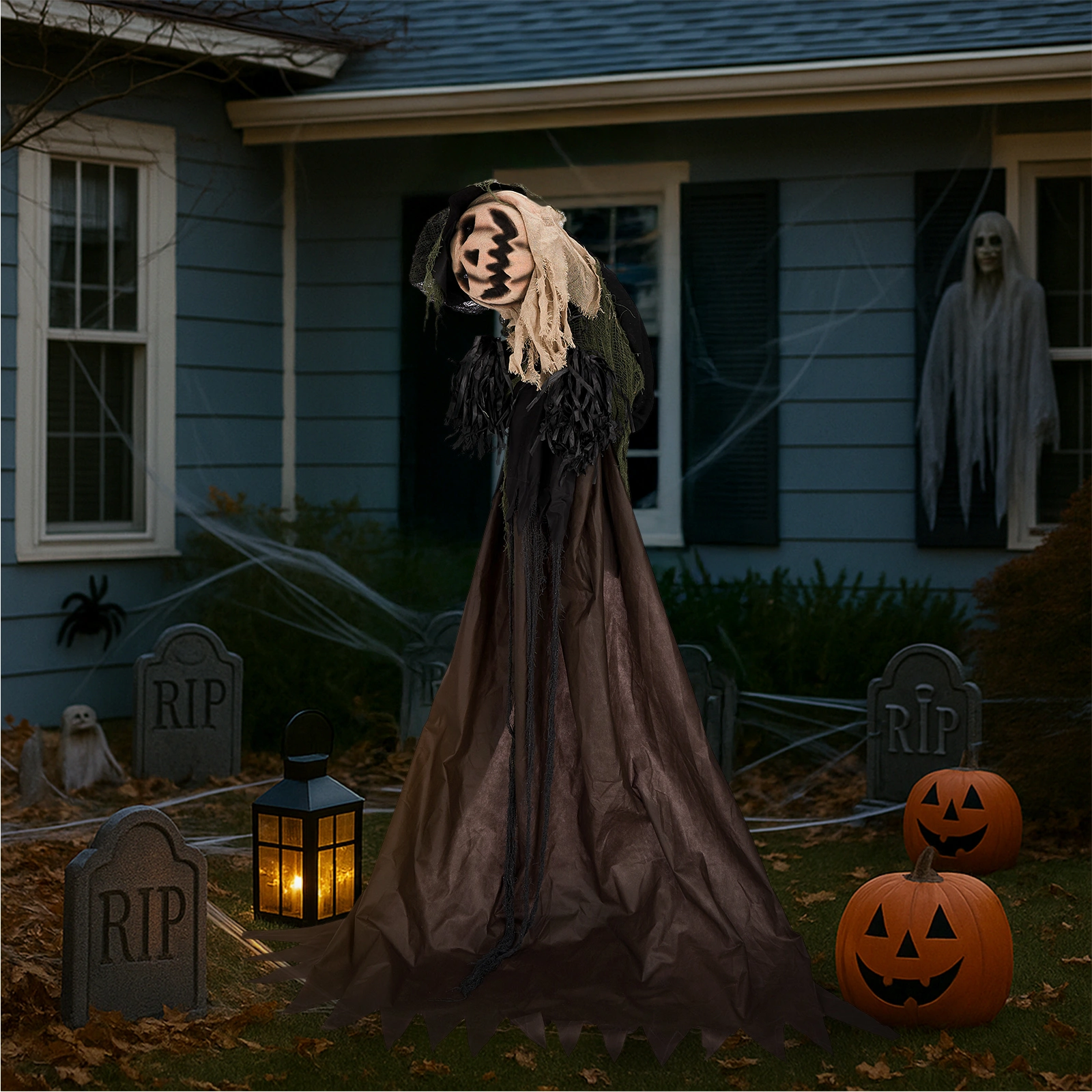 5.7ft Halloween Decorations Outdoor Life Size Animatronics Wizard with Pumpkin Face, Sound-Actived Party Decor with Creepy Sound, Scary Haunted House Props for Garden Yard Lawn view 13