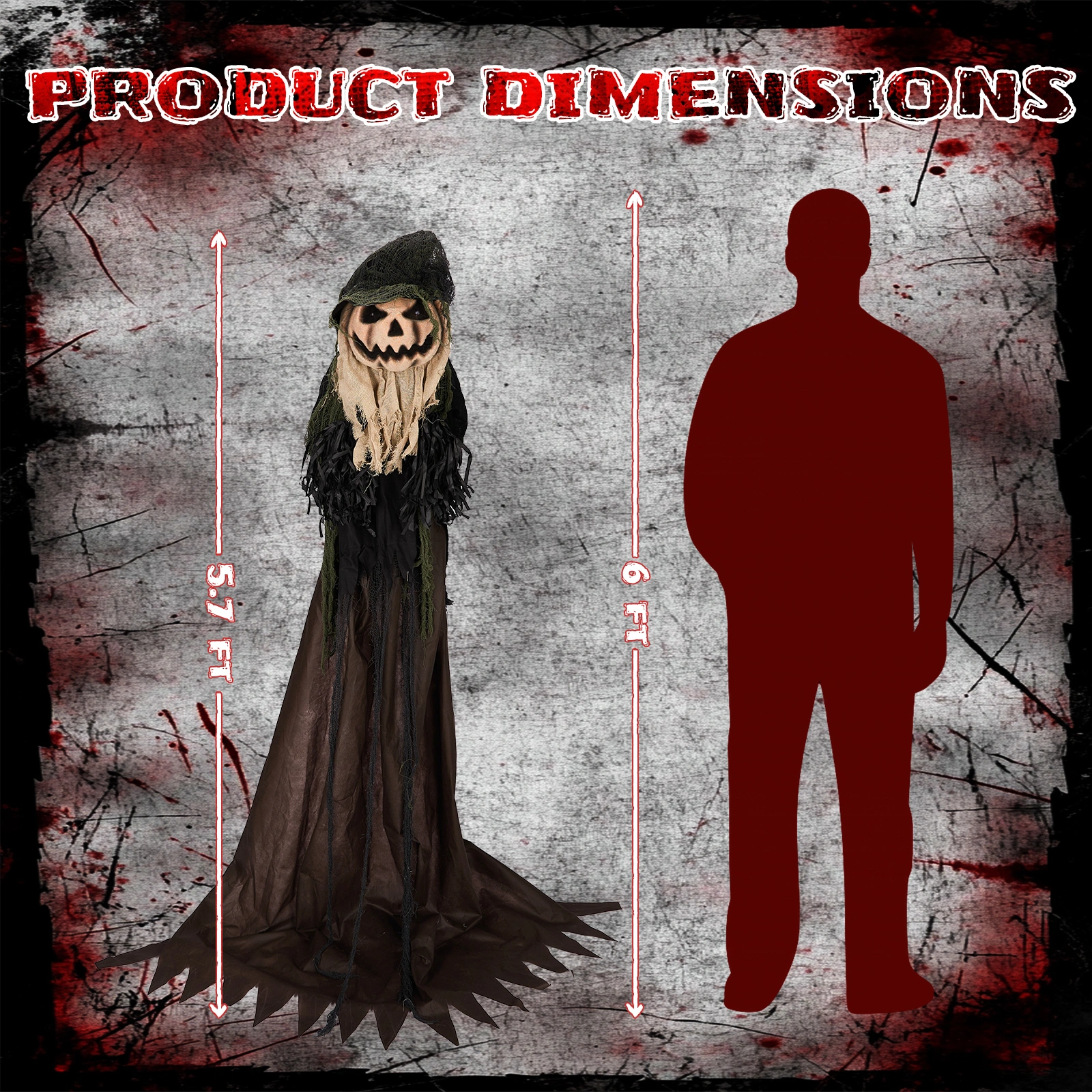 5.7ft Halloween Decorations Outdoor Life Size Animatronics Wizard with Pumpkin Face, Sound-Actived Party Decor with Creepy Sound, Scary Haunted House Props for Garden Yard Lawn view 8