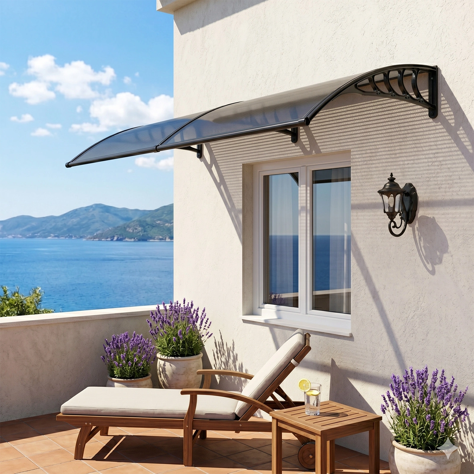 Awning for Door Entrance with Drainage Sink, 40x80 Inch Window Canopy Exterior, UV Rain Snow Protection for House Porch Patio Deck, Black Bracket & Brown Board view 10