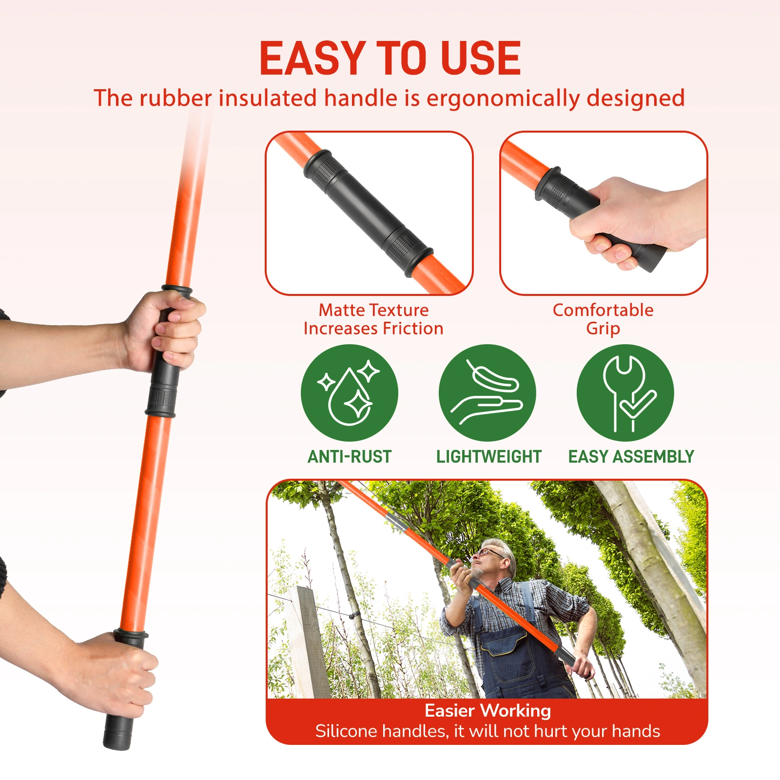 26ft Manual Pole Saw, Lightweight Tree Trimmers Long Handle Pruner Set, Sharp Steel Blade and Scissors Pole Saw for Trimming Palm, Pear Tree, Fir Tree, Other High Trees and Shrubs view 5