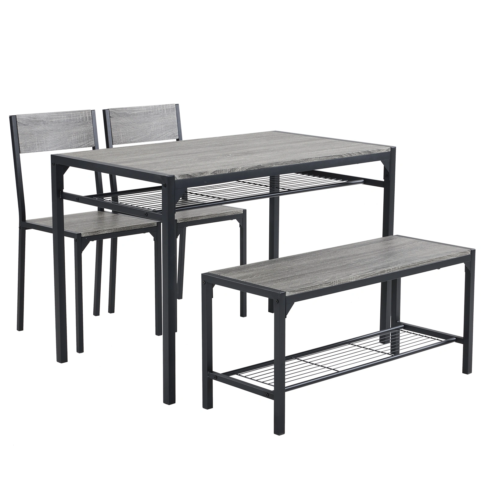 Dining Table Set for 4, Kitchen Table with 2 Chairs and a Bench, 4 Piece Kitchen Table Set for Small Space, Home Kitchen Bar Pub Apartment, Gray view 2