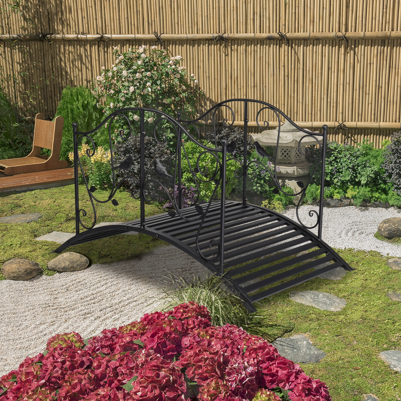 119*67*71cm Courtyard With Bird Pattern Arched Handrail Courtyard Iron Bridge Black view 12