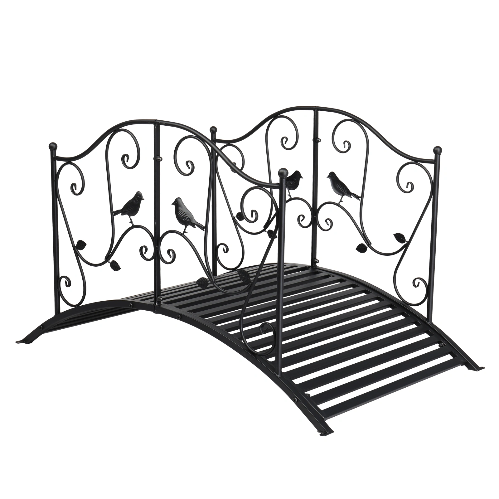 119*67*71cm Courtyard With Bird Pattern Arched Handrail Courtyard Iron Bridge Black view 2