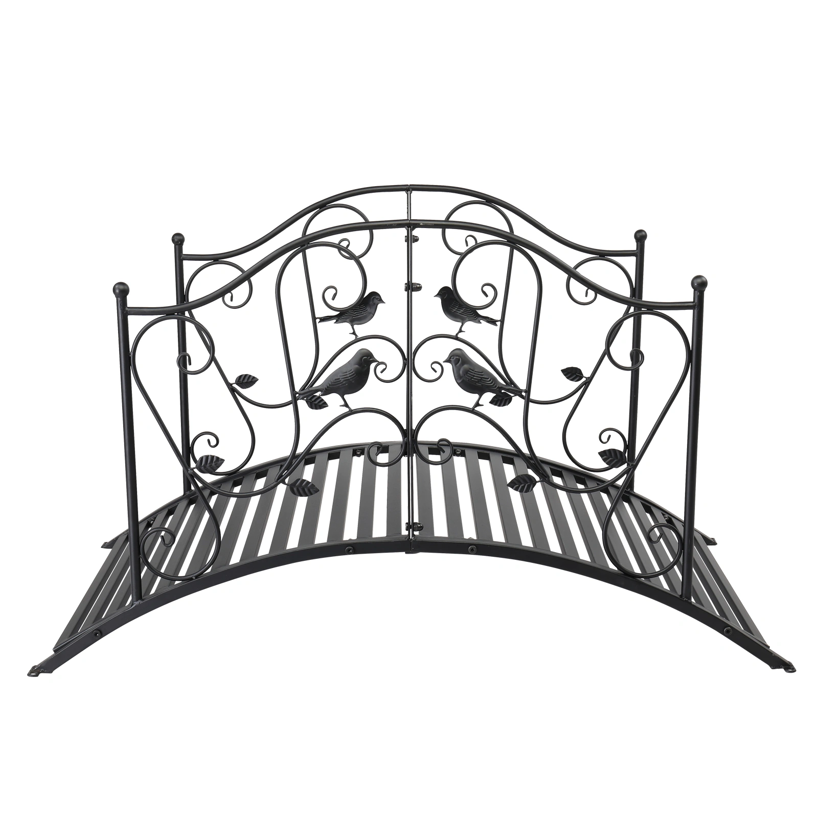 119*67*71cm Courtyard With Bird Pattern Arched Handrail Courtyard Iron Bridge Black view 3