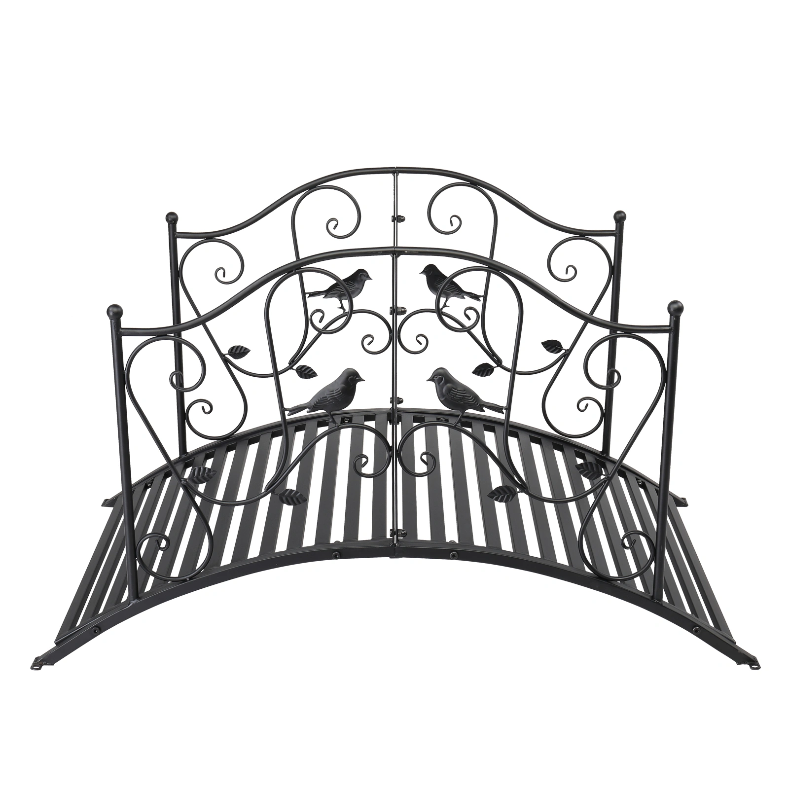 119*67*71cm Courtyard With Bird Pattern Arched Handrail Courtyard Iron Bridge Black view 5