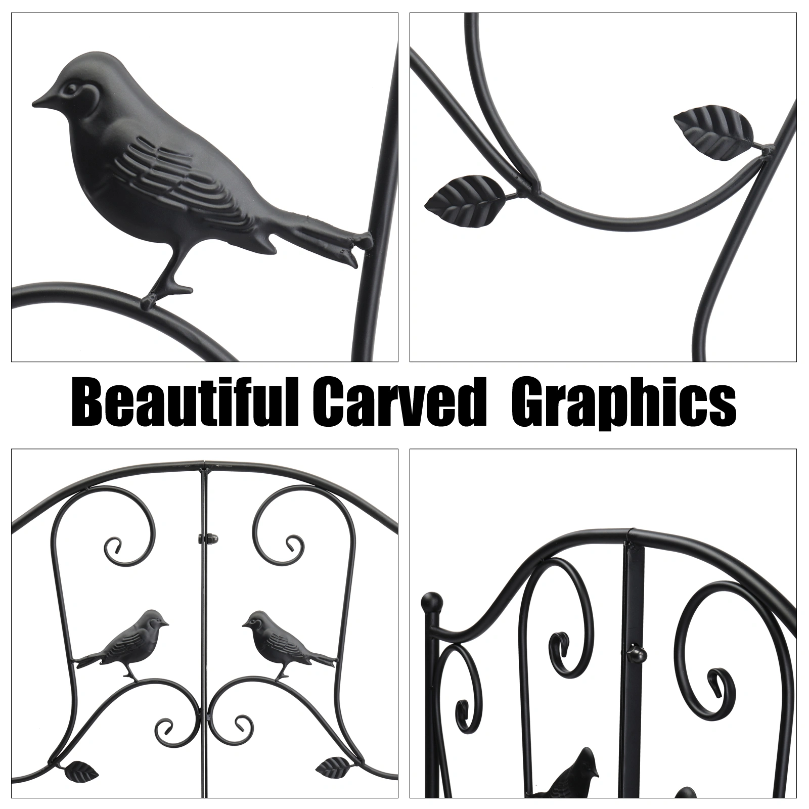 119*67*71cm Courtyard With Bird Pattern Arched Handrail Courtyard Iron Bridge Black view 8