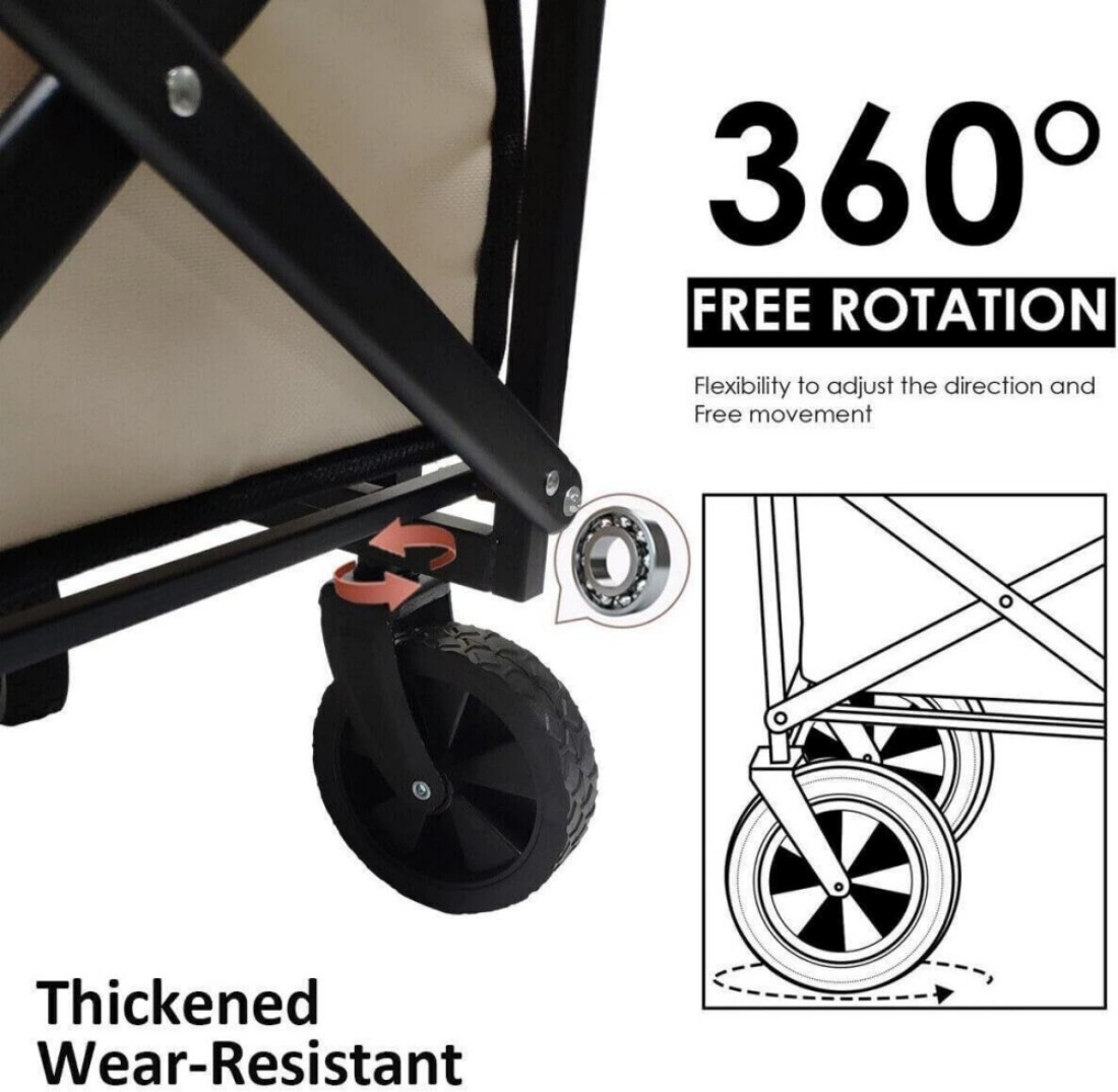 5 Inch Heavy Duty Rubber Wheel - Foldable Garden Trolley Cart Wagon for Camping UK Black view 3
