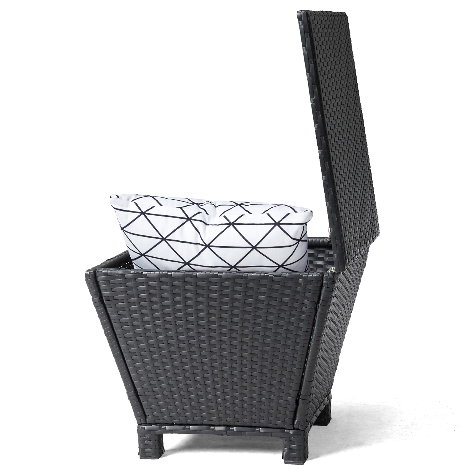 Outdoor PE Wicker Side Table with Storage, Small Patio Storage Bin Container for Hose Cushion Towel, Black view 11