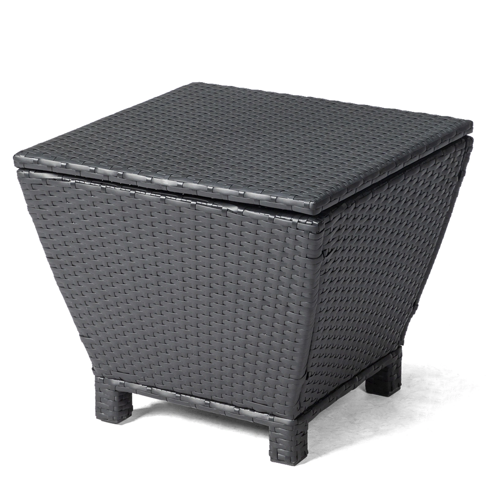 Outdoor PE Wicker Side Table with Storage, Small Patio Storage Bin Container for Hose Cushion Towel, Black view 12