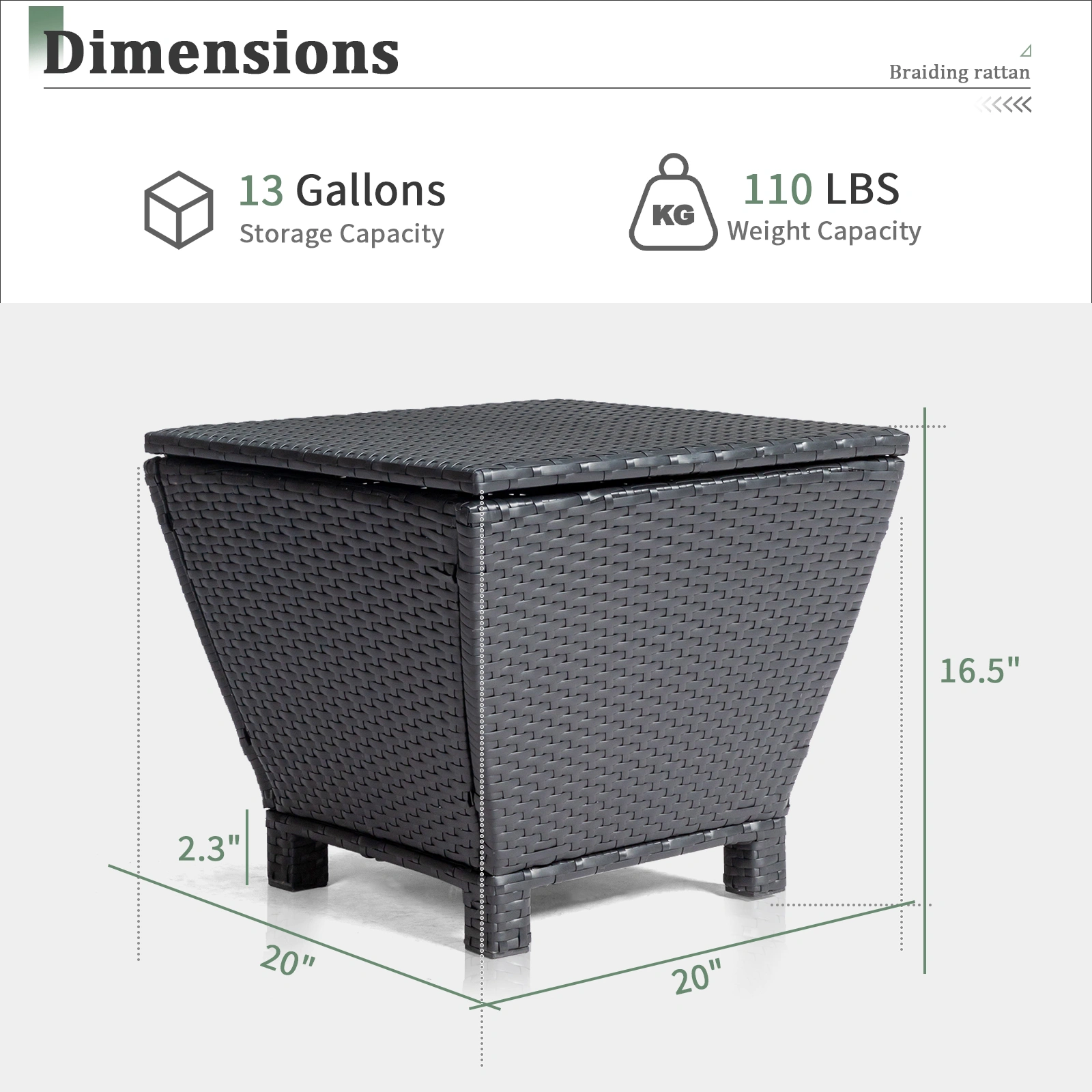 Outdoor PE Wicker Side Table with Storage, Small Patio Storage Bin Container for Hose Cushion Towel, Black view 22