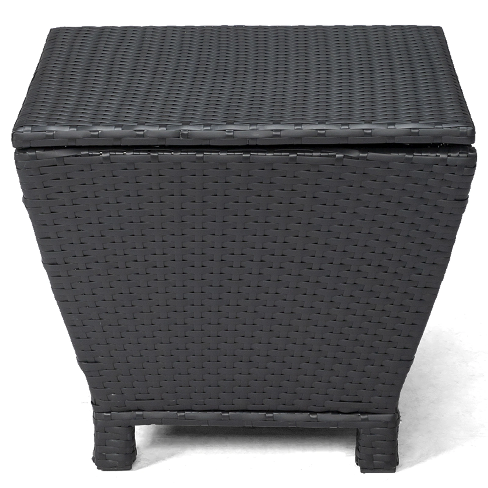 Outdoor PE Wicker Side Table with Storage, Small Patio Storage Bin Container for Hose Cushion Towel, Black view 3