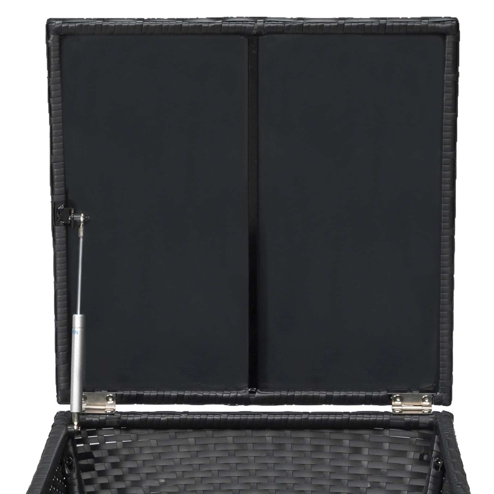 Outdoor PE Wicker Side Table with Storage, Small Patio Storage Bin Container for Hose Cushion Towel, Black view 4