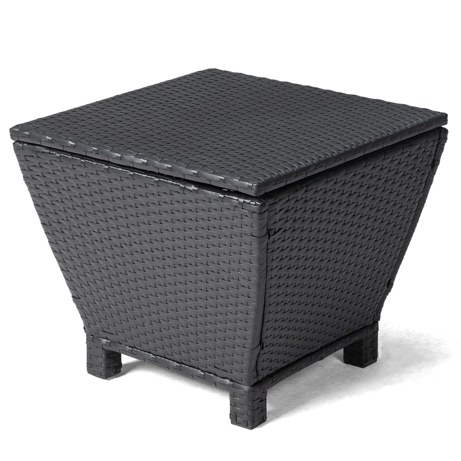 Outdoor PE Wicker Side Table with Storage, Small Patio Storage Bin Container for Hose Cushion Towel, Black view 6
