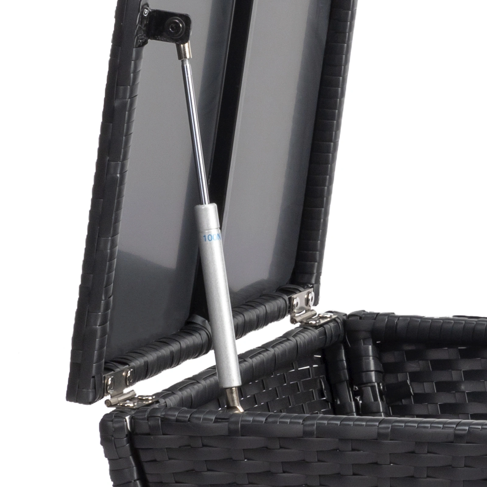 Outdoor PE Wicker Side Table with Storage, Small Patio Storage Bin Container for Hose Cushion Towel, Black view 7