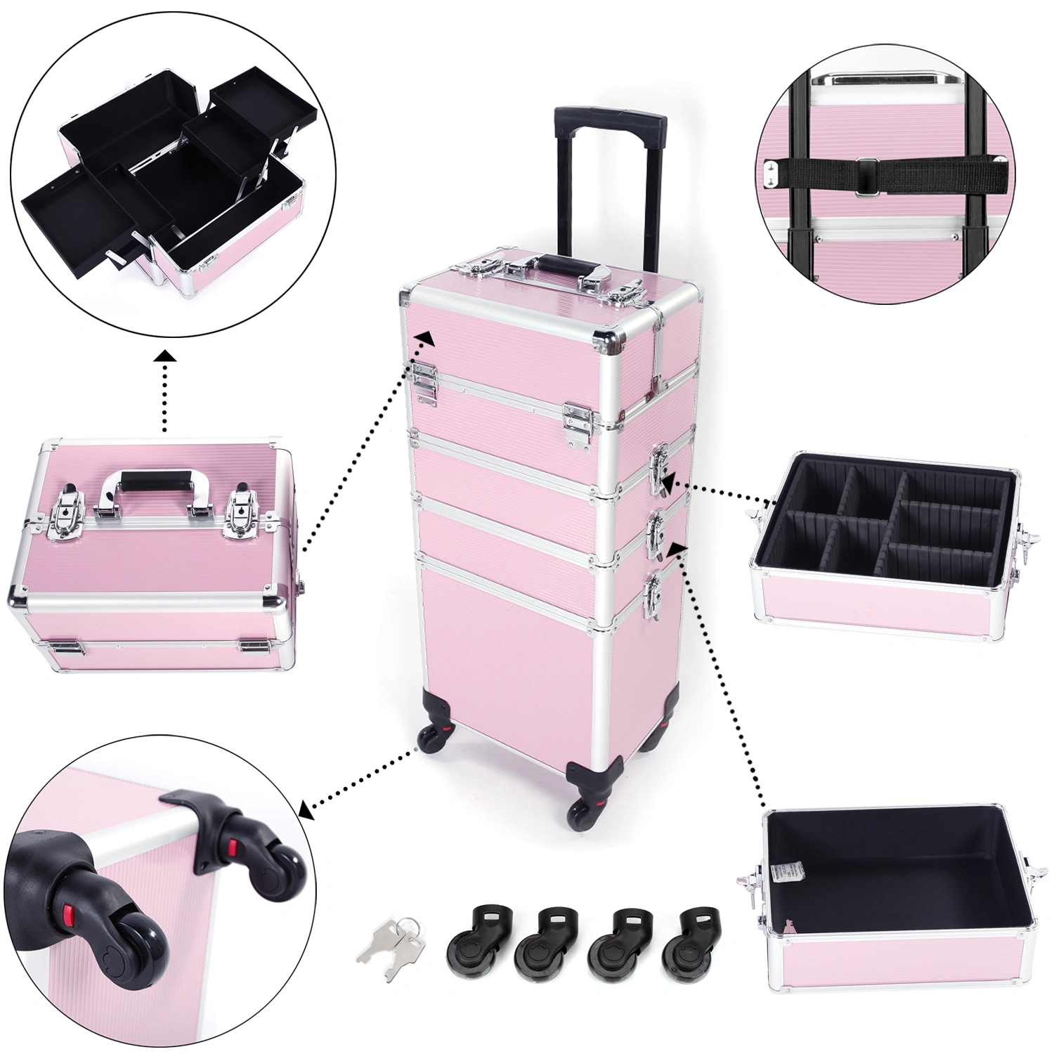 4 in 1 Aluminum Cosmetic Makeup Case Tattoo Box Pink view 19