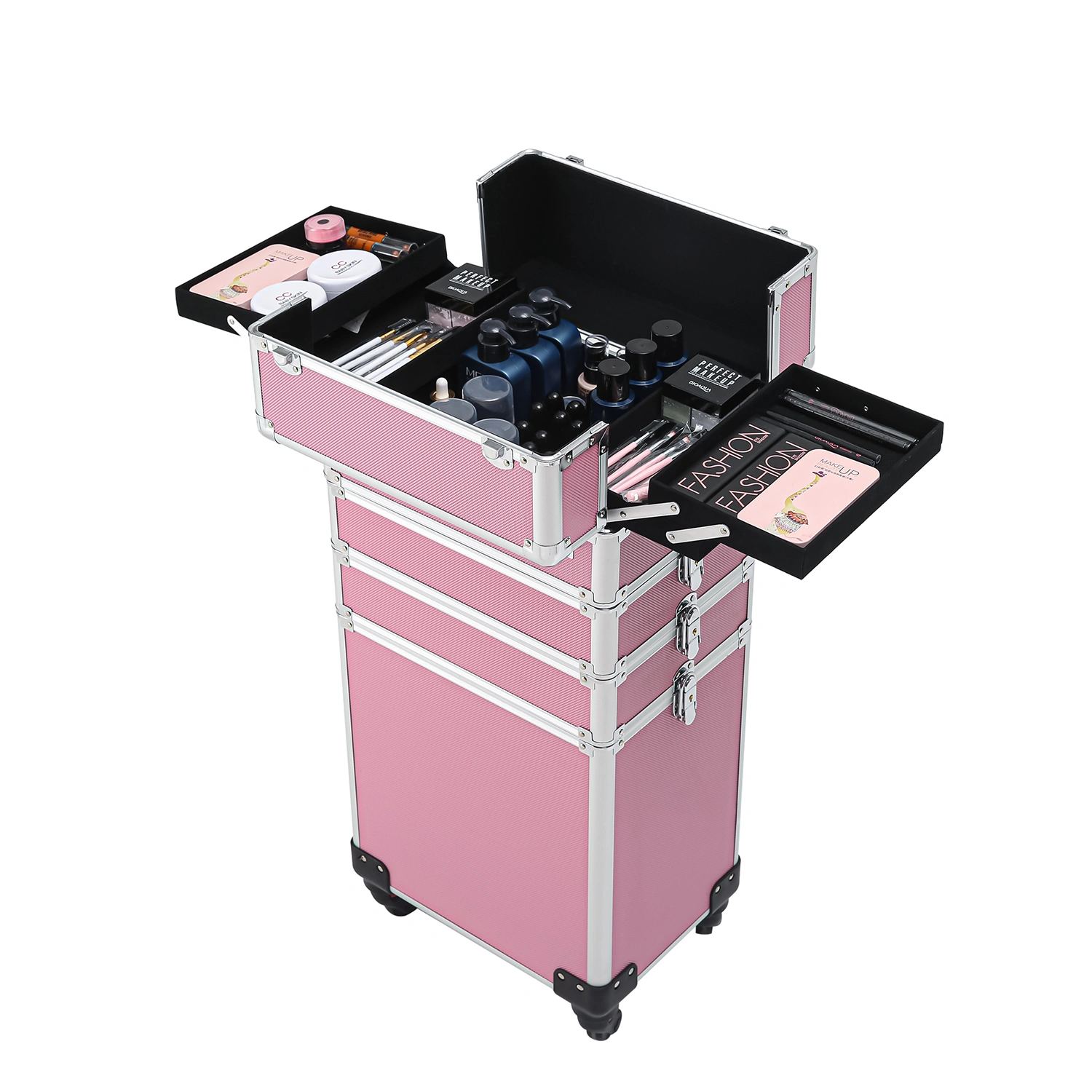 4 in 1 Aluminum Cosmetic Makeup Case Tattoo Box Pink view 23