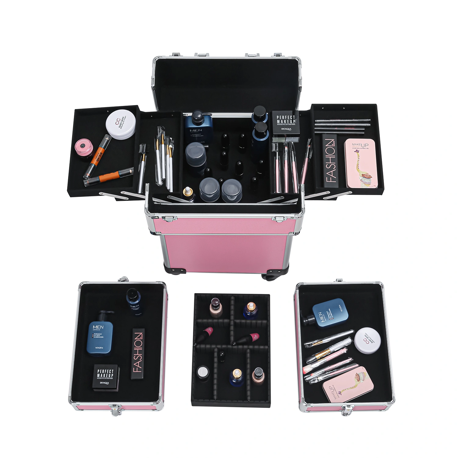 4 in 1 Aluminum Cosmetic Makeup Case Tattoo Box Pink view 24