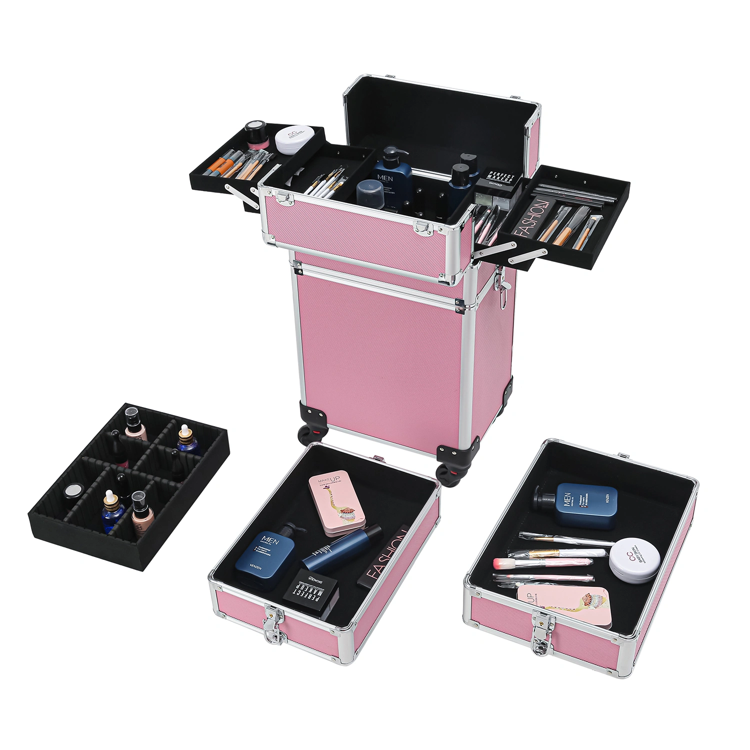 4 in 1 Aluminum Cosmetic Makeup Case Tattoo Box Pink view 25
