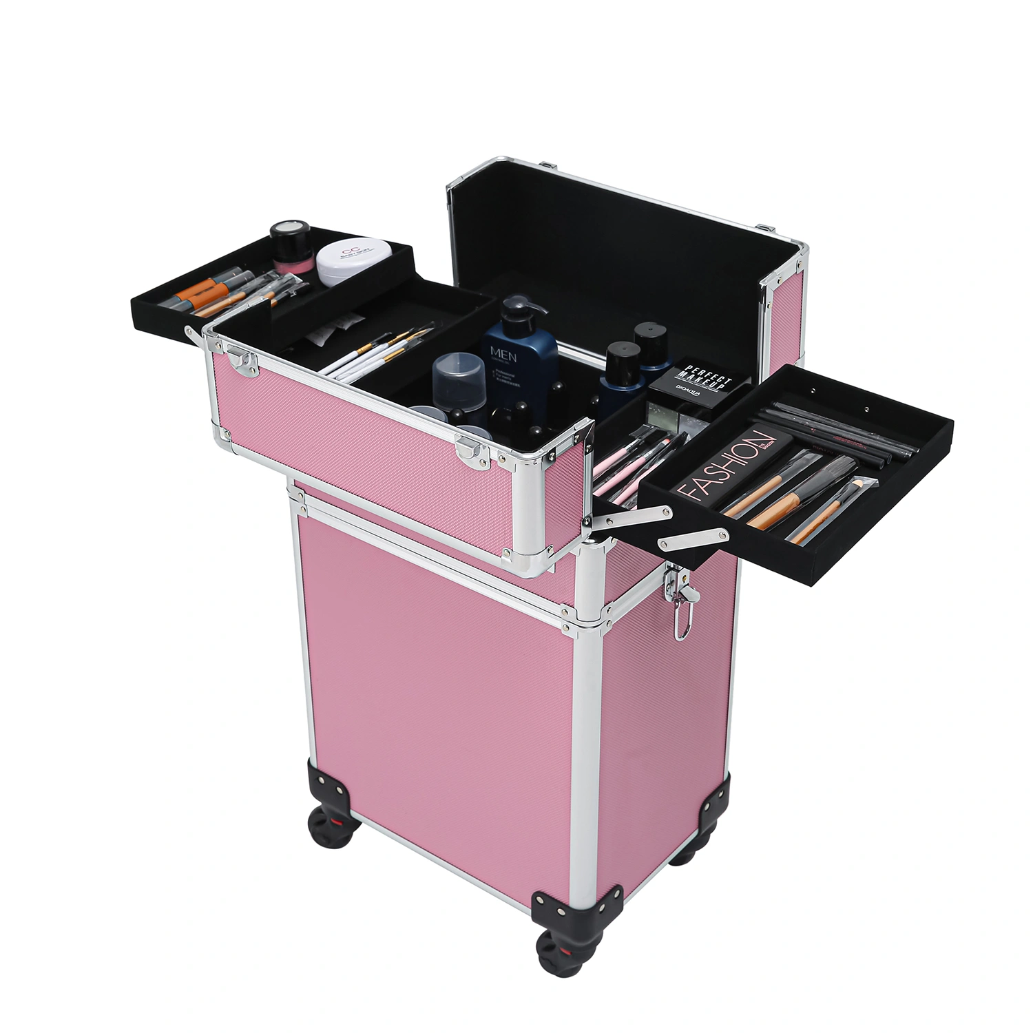 4 in 1 Aluminum Cosmetic Makeup Case Tattoo Box Pink view 26