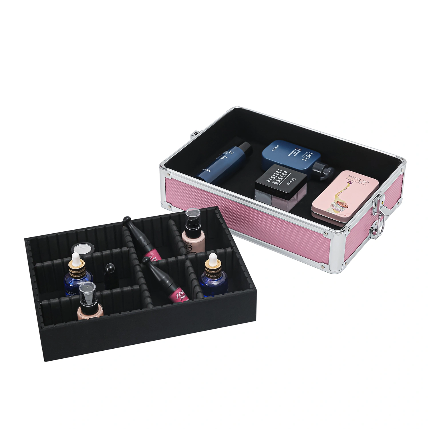 4 in 1 Aluminum Cosmetic Makeup Case Tattoo Box Pink view 28