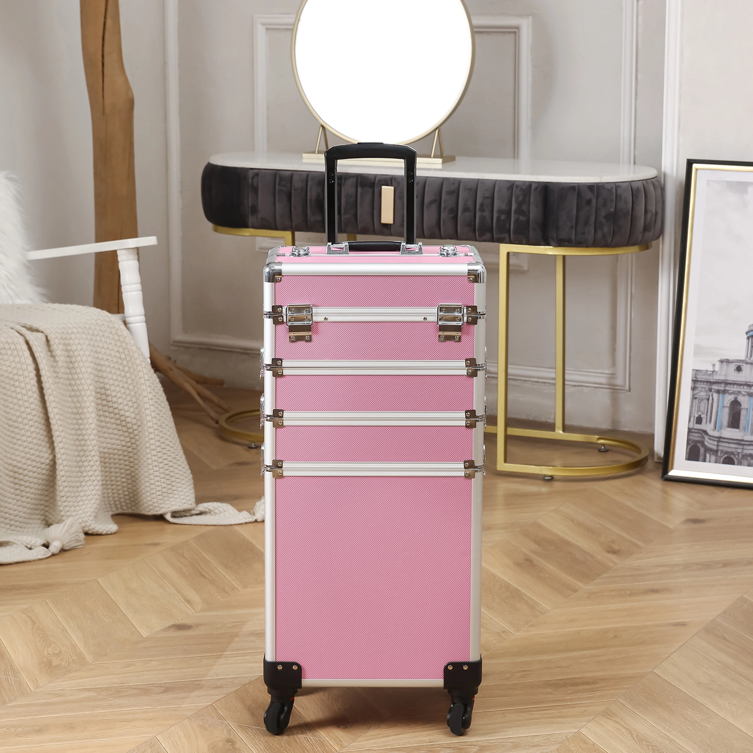 4 in 1 Aluminum Cosmetic Makeup Case Tattoo Box Pink view 35