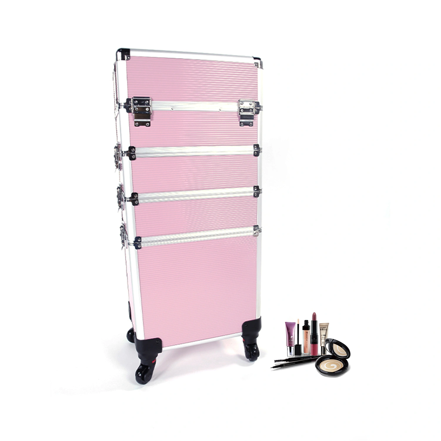 4 in 1 Aluminum Cosmetic Makeup Case Tattoo Box Pink view 7