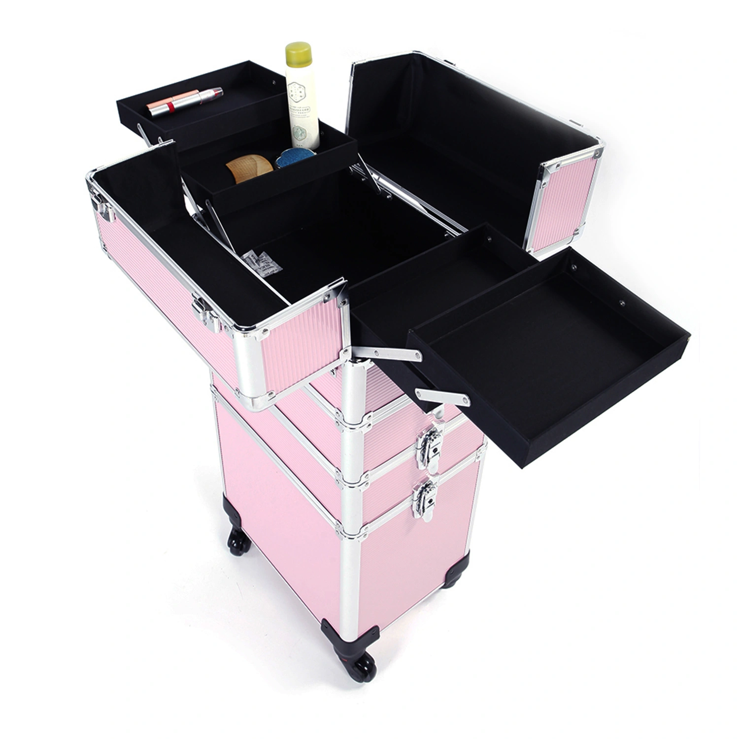 4 in 1 Aluminum Cosmetic Makeup Case Tattoo Box Pink view 9
