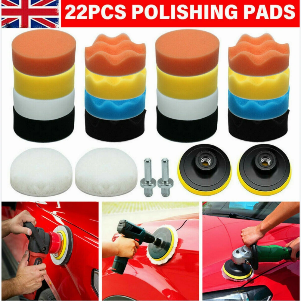 22PC Car Polishing Pads Kit, Drill Sponge Buffers for Waxing, Paint Correction & Auto Detailing