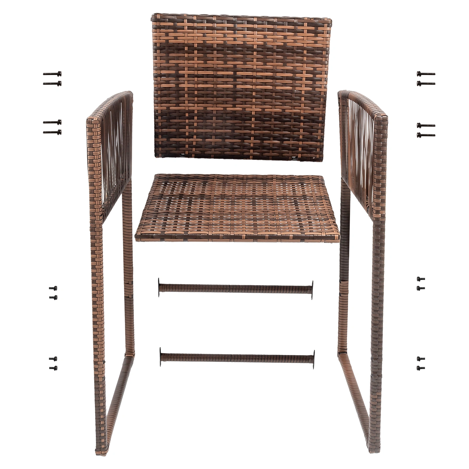 Outdoor 3 Piece Patio Bar Set, Bar Height Bistro Table Set for 2 People, High Top Wicker Bar Stools and Table Outdoor Bar Set with Cushions and Pillows, Brown Gradient Rattan & Beige Cushion view 3