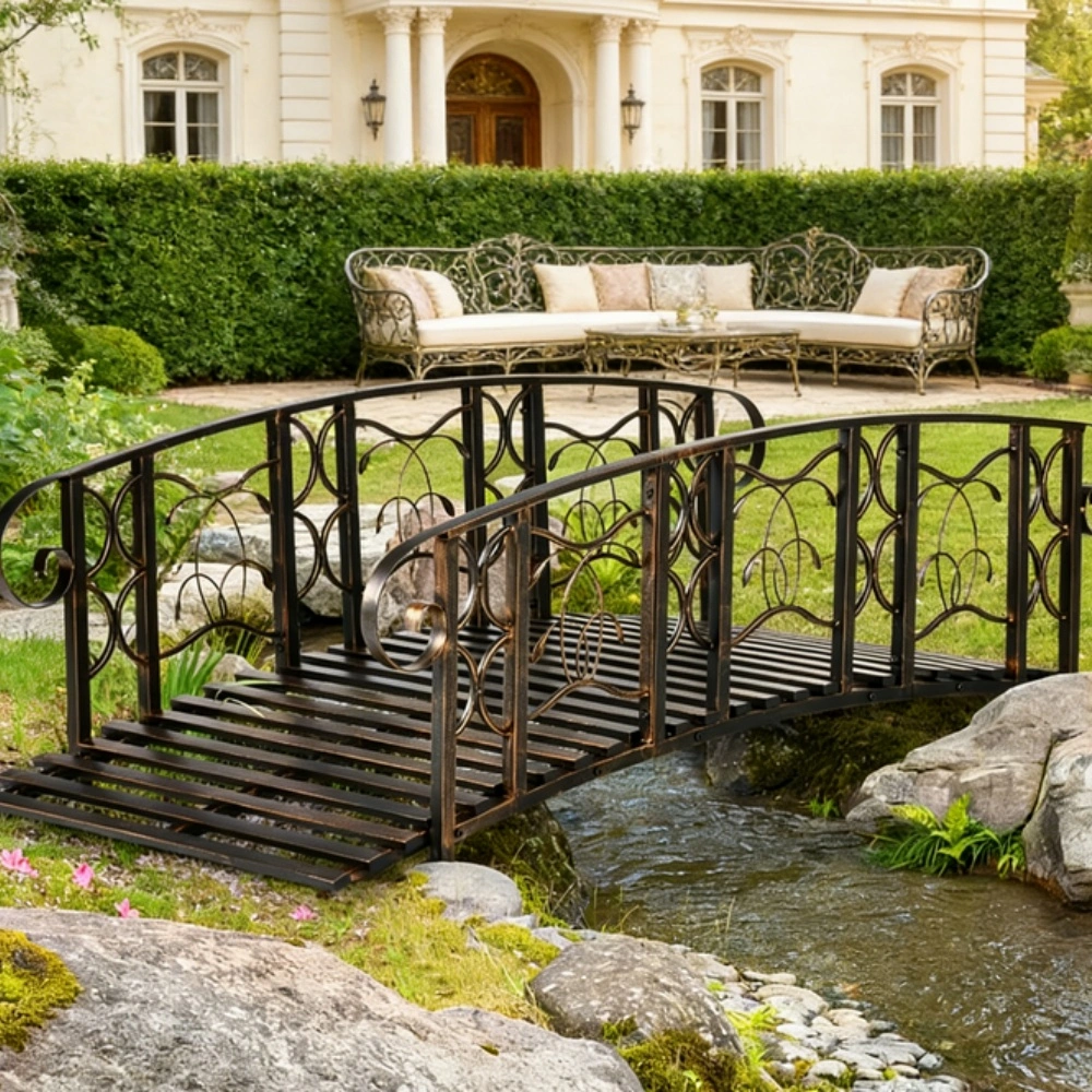 Garden Bridge Decor - Ornamental Miniature Bridge for Fairy Garden, Terrarium & Indoor-Outdoor Landscaping - Rustic Stone Finish Home Décor Accessory