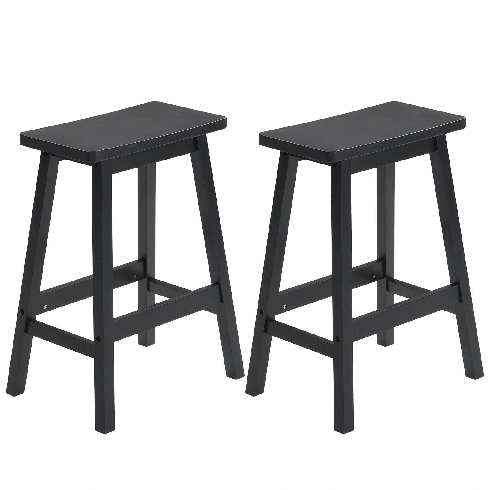 2Pcs Pine Wood Saddle Seat Bar Stools, Swivel Counter Height Stools with Backrest, Black view 2