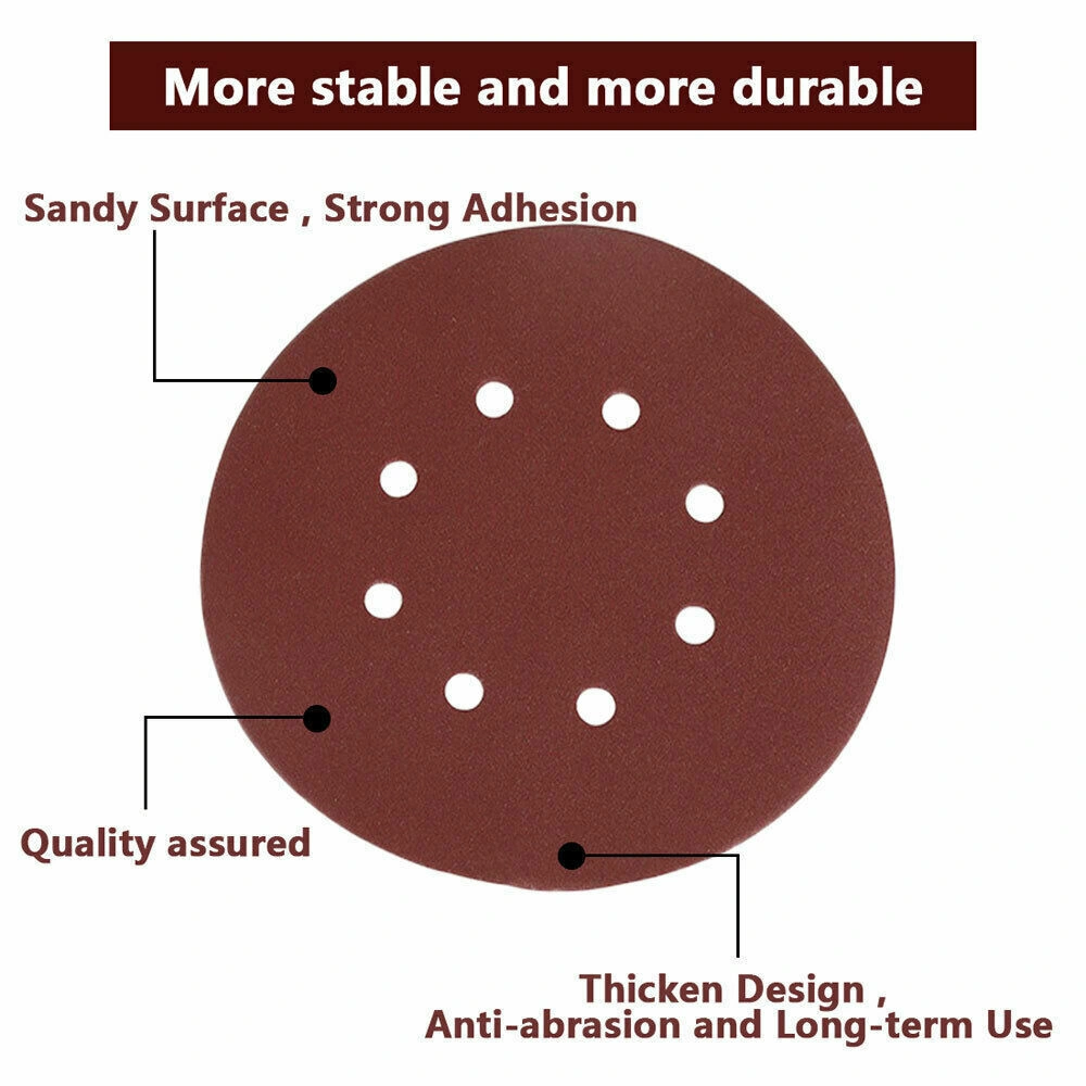 125Pcs 5 Inch 8-Hole Sanding Discs, 40/60/80/120/240 Grit for Orbital Sander Pad, UK view 2