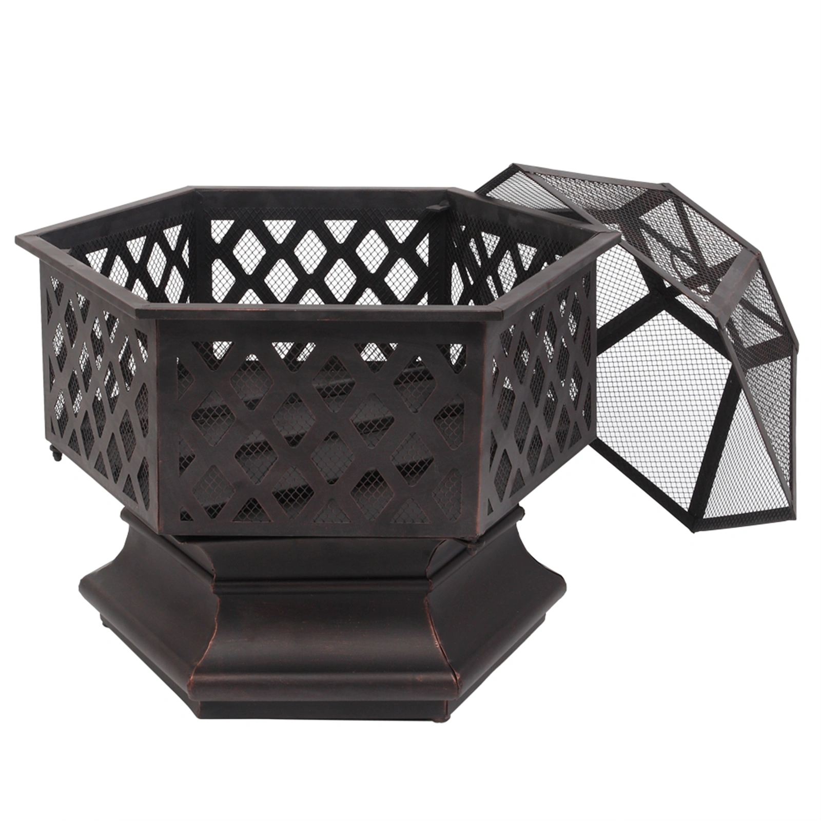 22" Hexagonal Shaped Iron Brazier Wood Burning Fire Pit Decoration for Backyard Poolside view 14