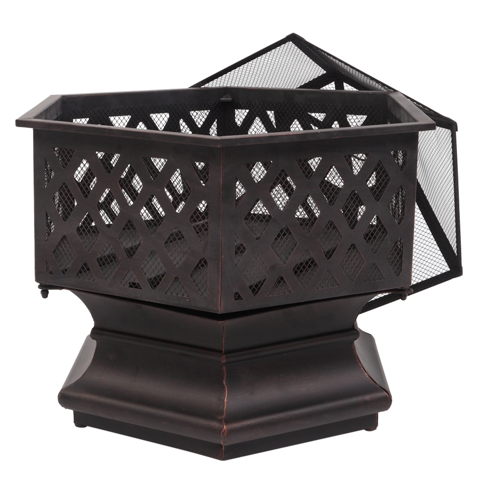 22" Hexagonal Shaped Iron Brazier Wood Burning Fire Pit Decoration for Backyard Poolside view 22