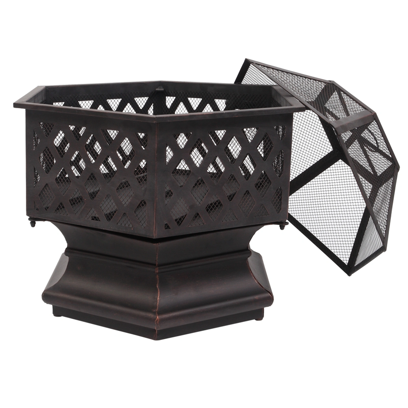 22" Hexagonal Shaped Iron Brazier Wood Burning Fire Pit Decoration for Backyard Poolside view 23
