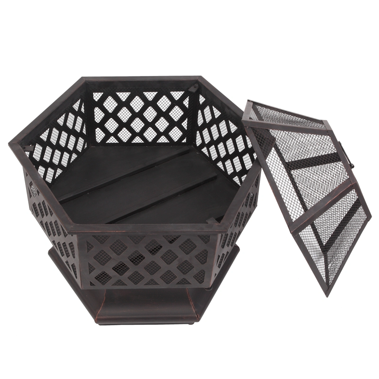 22" Hexagonal Shaped Iron Brazier Wood Burning Fire Pit Decoration for Backyard Poolside view 35