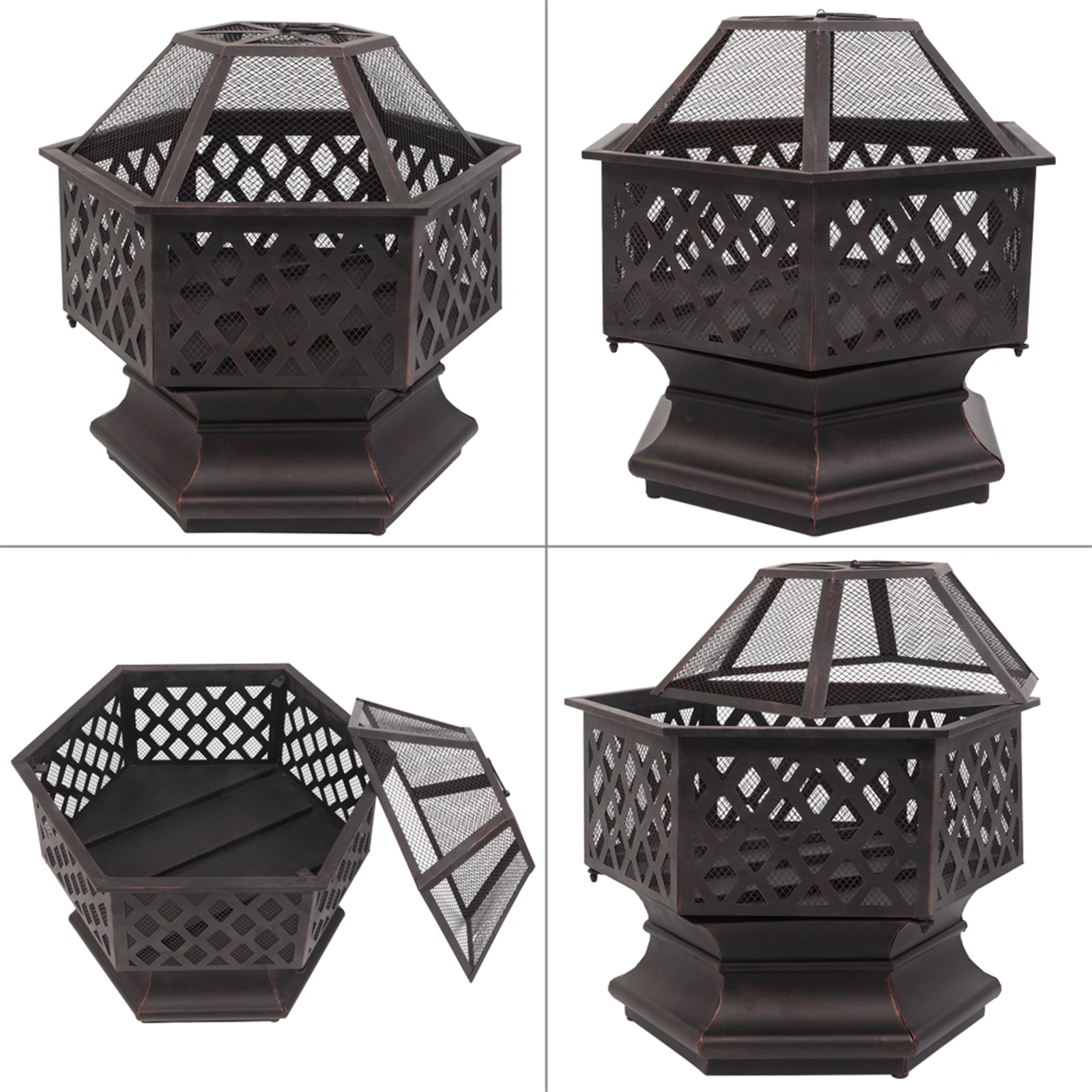 22" Hexagonal Shaped Iron Brazier Wood Burning Fire Pit Decoration for Backyard Poolside view 39