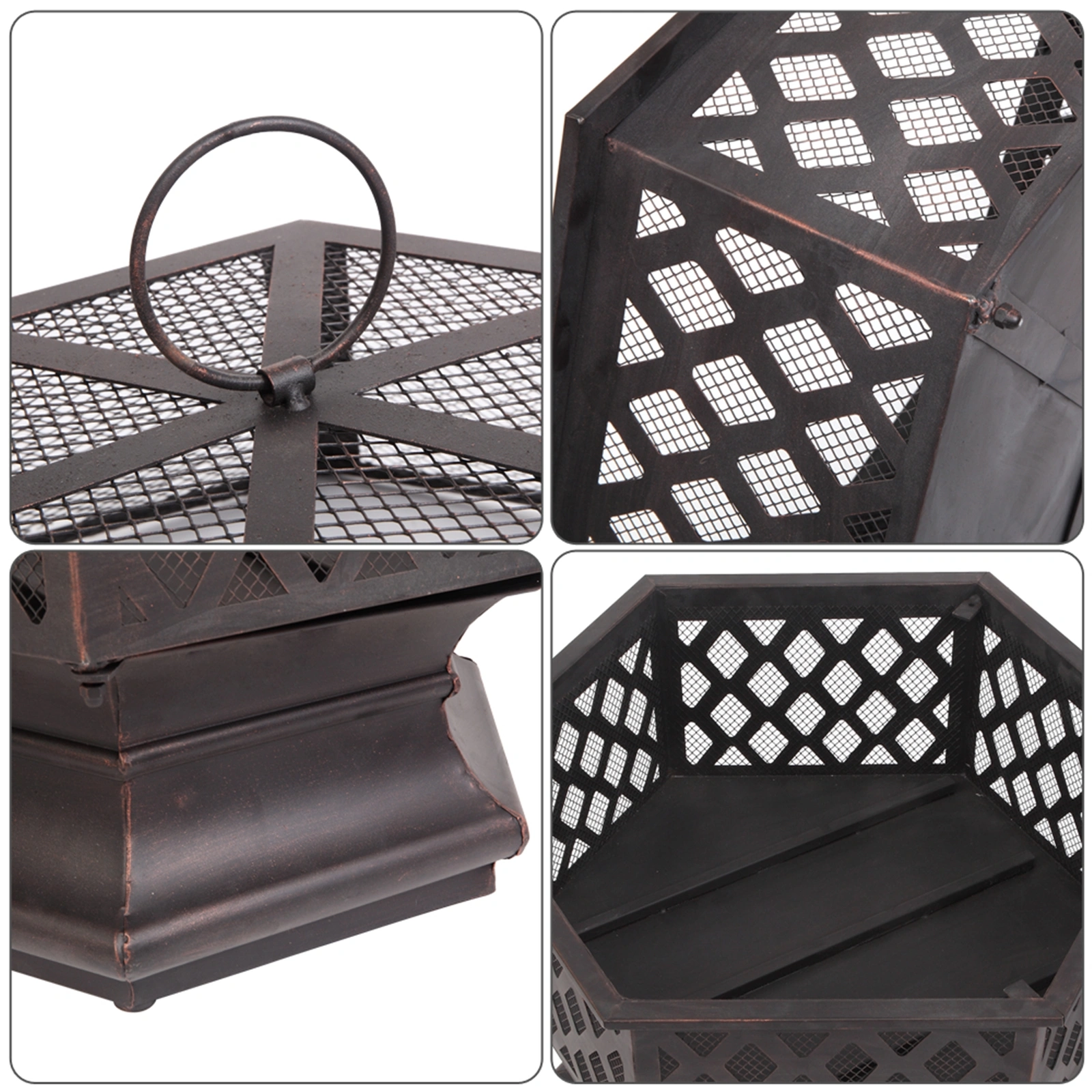 22" Hexagonal Shaped Iron Brazier Wood Burning Fire Pit Decoration for Backyard Poolside view 40