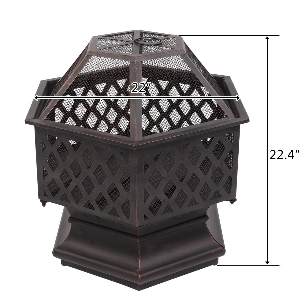 22" Hexagonal Shaped Iron Brazier Wood Burning Fire Pit Decoration for Backyard Poolside view 41
