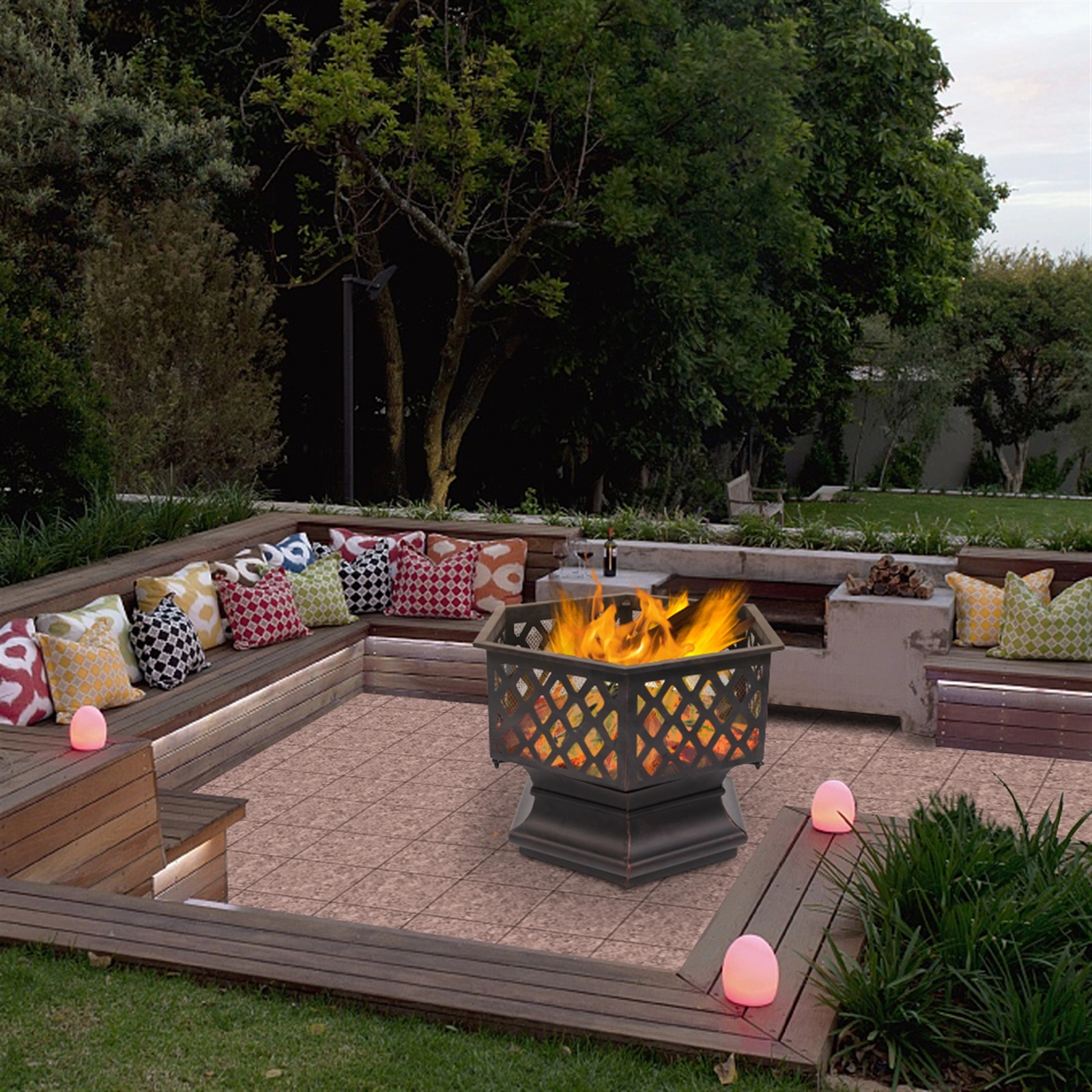 22" Hexagonal Shaped Iron Brazier Wood Burning Fire Pit Decoration for Backyard Poolside view 7