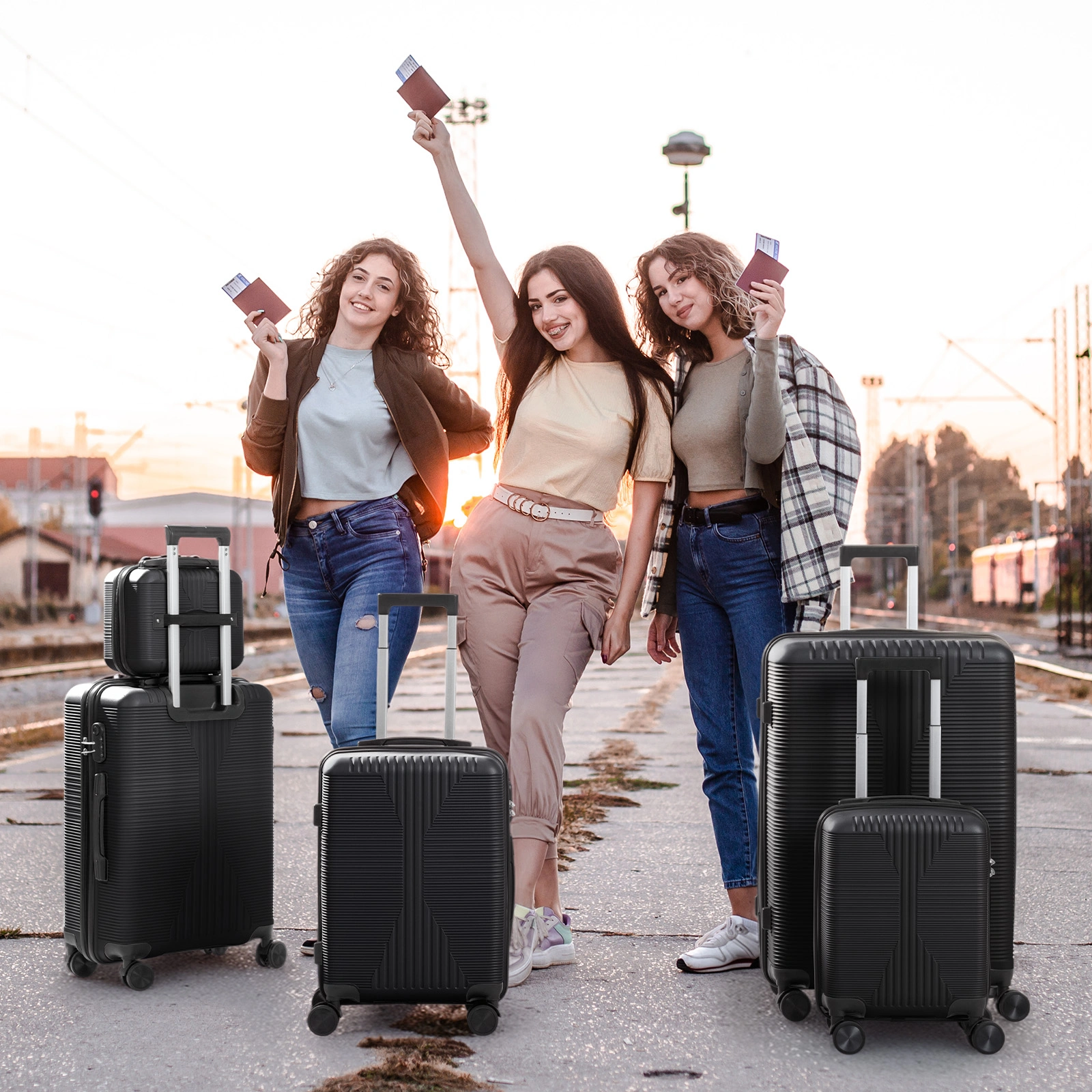5-Piece PP Spinner Luggage Set with Non-TSA Lock, 12/16/20/24/28 Inch, Black view 13