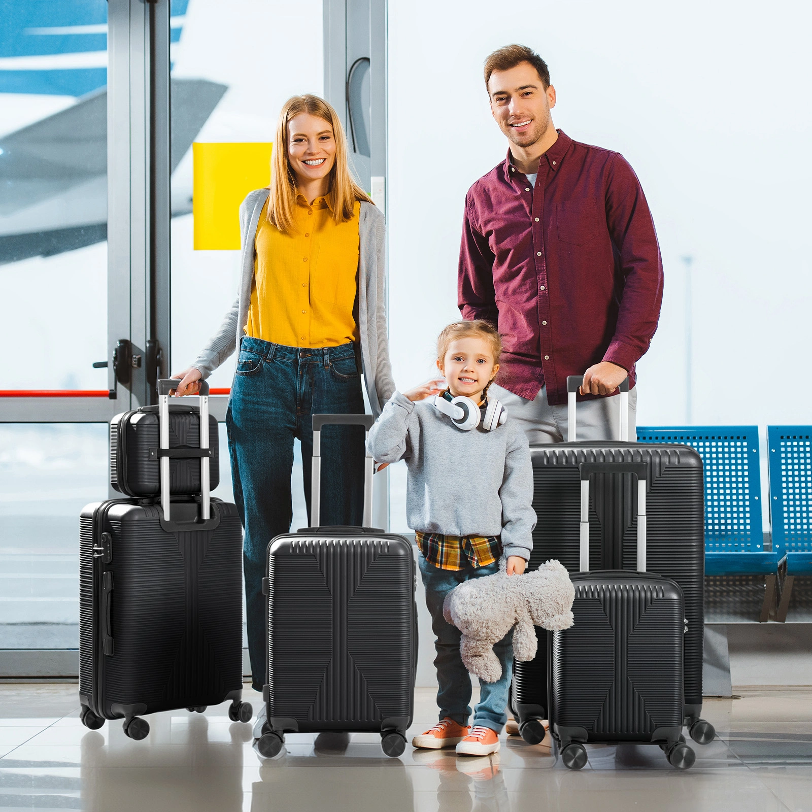 5-Piece PP Spinner Luggage Set with Non-TSA Lock, 12/16/20/24/28 Inch, Black view 20