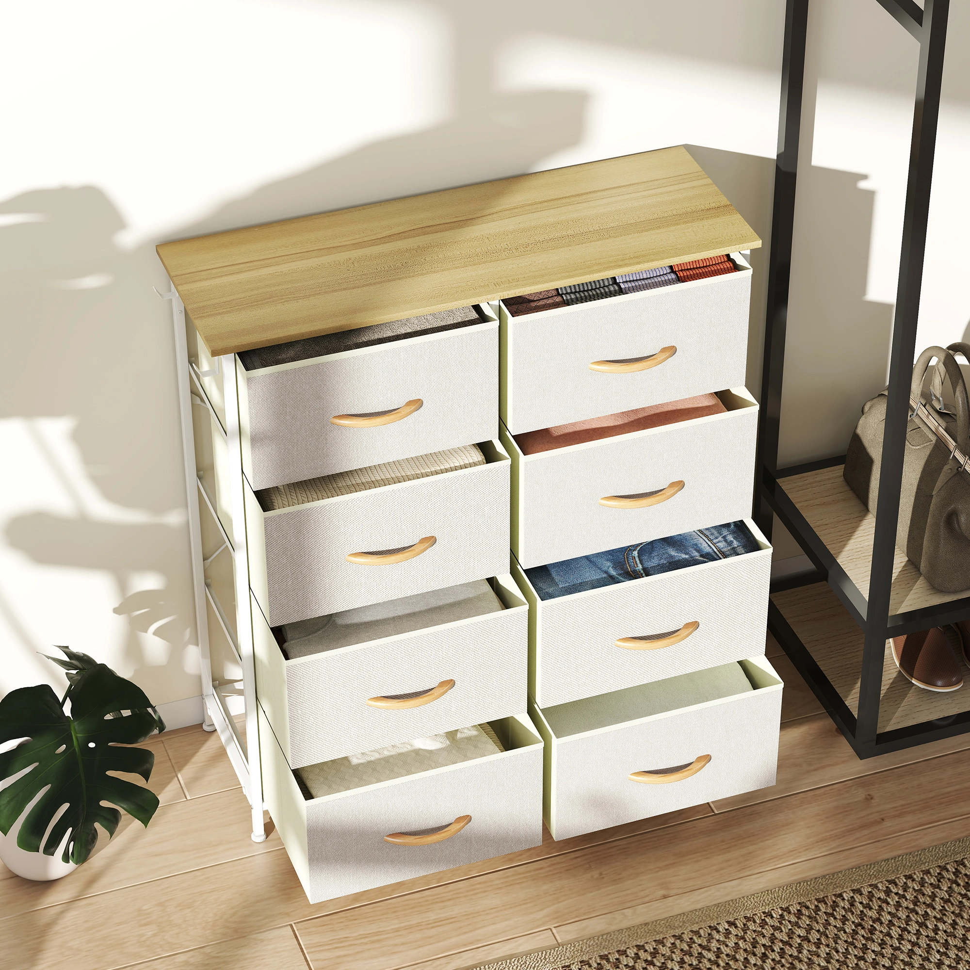 Industrial Wood Storage Chest of Drawers Set of 3, Metal Frame Organizer Bins, Stackable Craft Supply Boxes for Office & Garage view 5