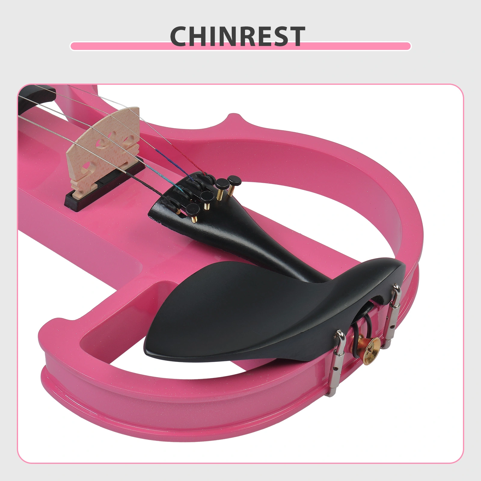 Full Size 4/4 Bunnel Edge Electric Silent Violin with Case Bow Rosin Headphone Connecting Line Pink view 10