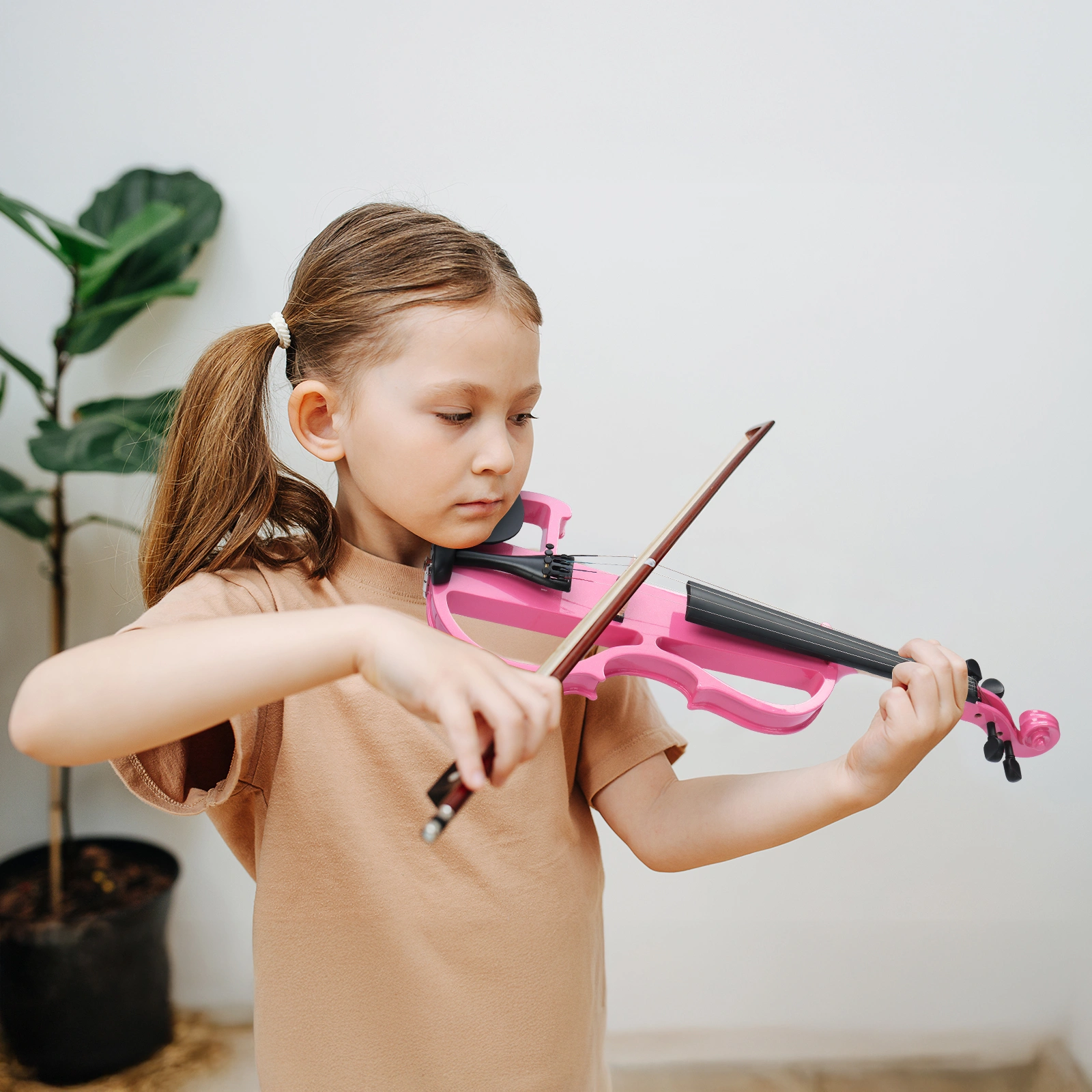 Full Size 4/4 Bunnel Edge Electric Silent Violin with Case Bow Rosin Headphone Connecting Line Pink view 4