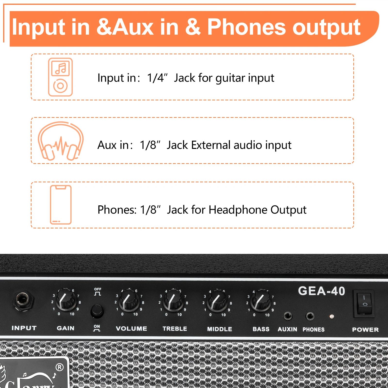 40W GEA-40 Electric Guitar Amplifier Black view 12